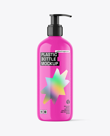 Glossy Plastic Bottle with Pump Mockup