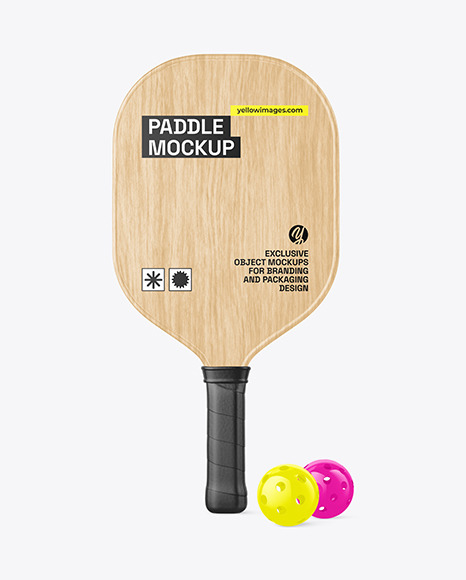 Pickleball Wood Paddle &amp; Two Balls Mockup