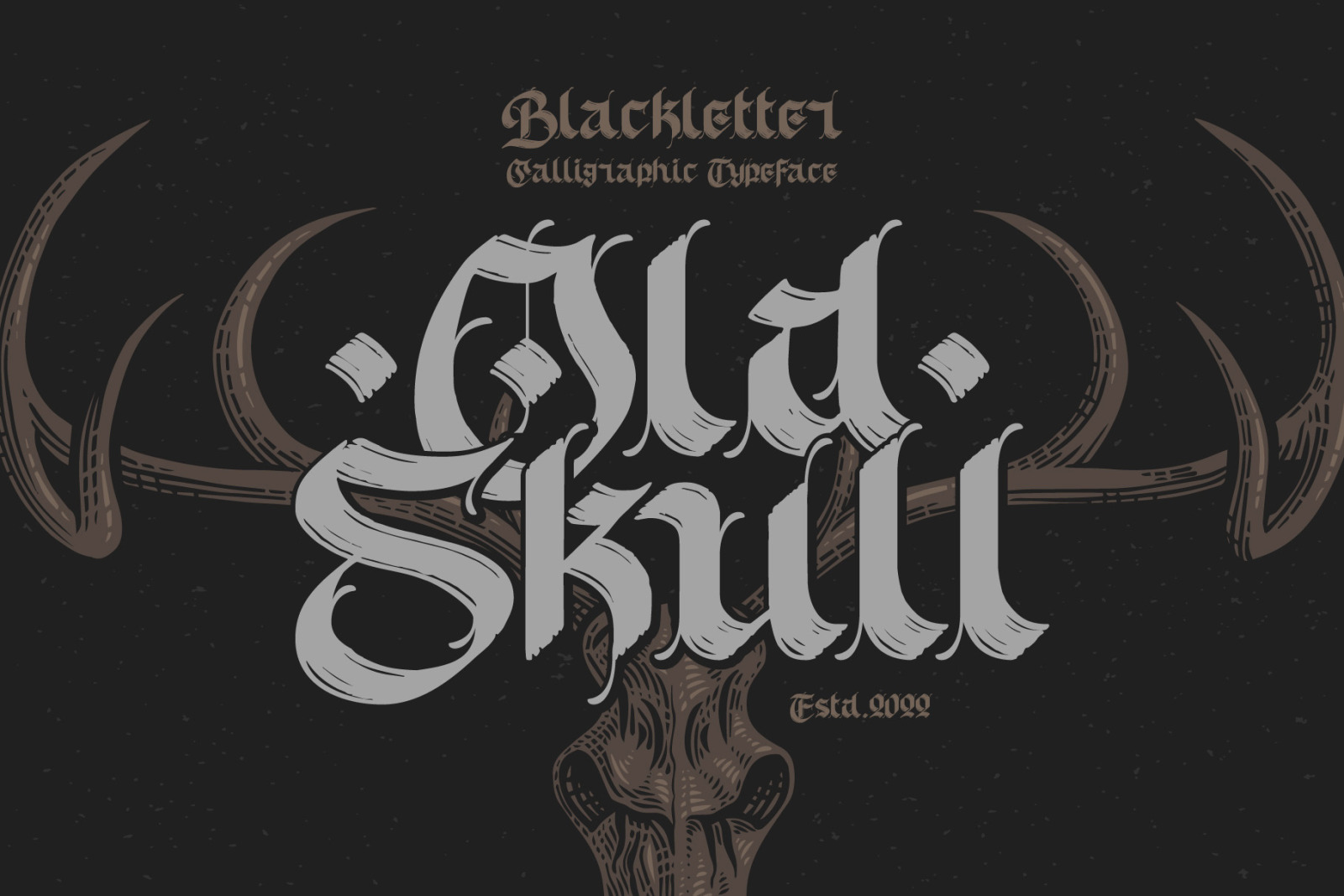 Old Skull Calligraphic Font with Bonus on Yellow Images Creative Store