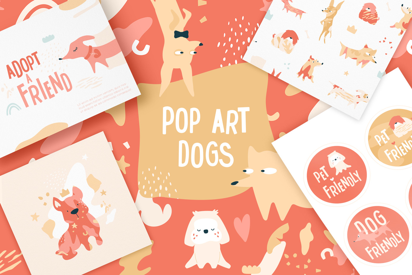 Funny dogs party elements collection