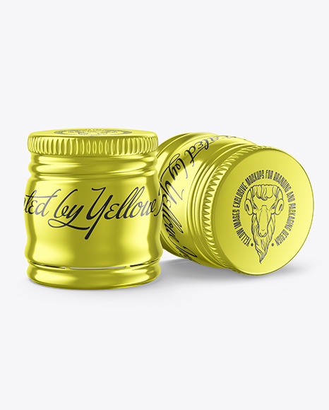 Two Metallic Whisky Bottle Caps Mockup