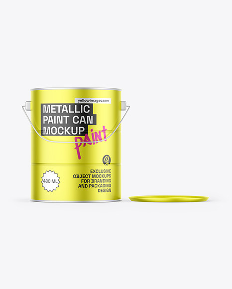 Opened Metallic Paint Bucket Mockup