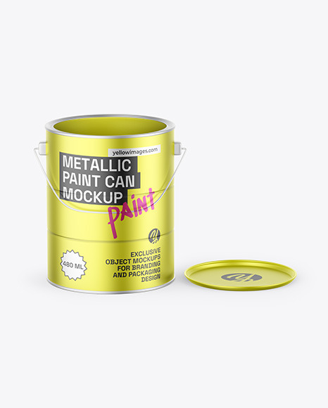 Opened Metallic Paint Bucket Mockup