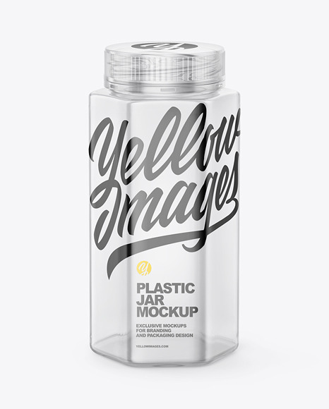 Empty Clear Plastic Hexagonal Jar Mockup