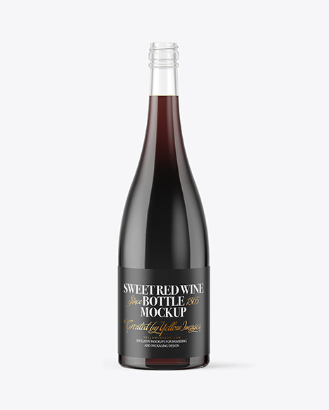Clear Glass Bottle With Red Wine Mockup