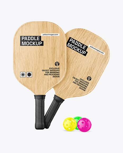 Dark Pickleball Wood Paddles &amp; Balls Mockup