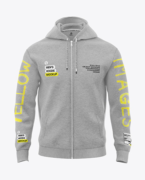 Men's Melange Full Zip Hoodie Mockup   Front View   Free Download