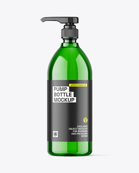 Green Bottle with Pump Mockup