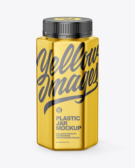 Metallic Hexagonal Jar w/ Glossy Plastic Screw Cap Mockup