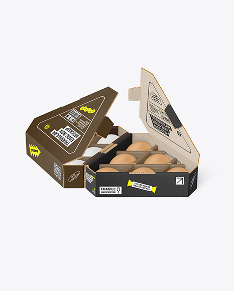 Two Opened Corrugated Triangular Boxes w/ Eggs Mockup