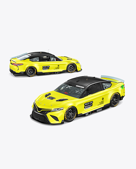 2 Nascar Race Cars Mockup - Half Side View