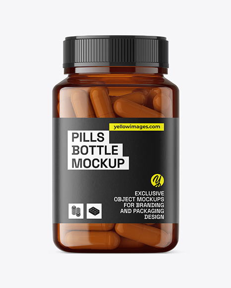 Amber Plastic Pills Bottle Mockup