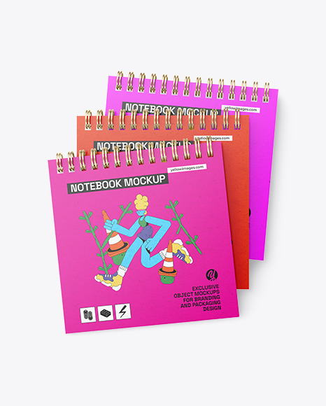 Three Kraft Spring Notebooks Mockup