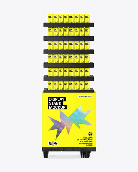 Display Stand with Glossy Cans Mockup