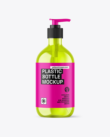 Color Plastic Cosmetic Bottle with Pump Mockup