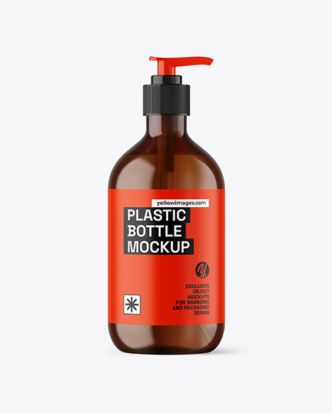 Amber Cosmetic Bottle with Pump Mockup