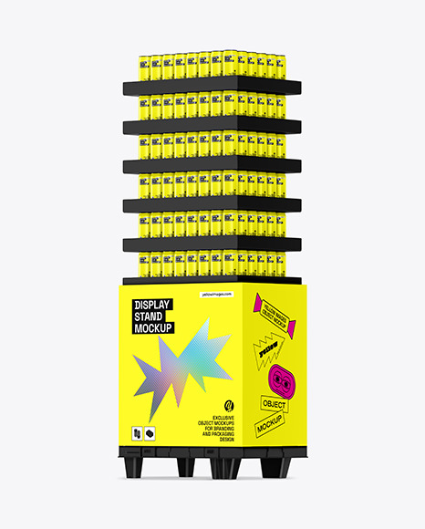 Display Stand with Glossy Cans Mockup