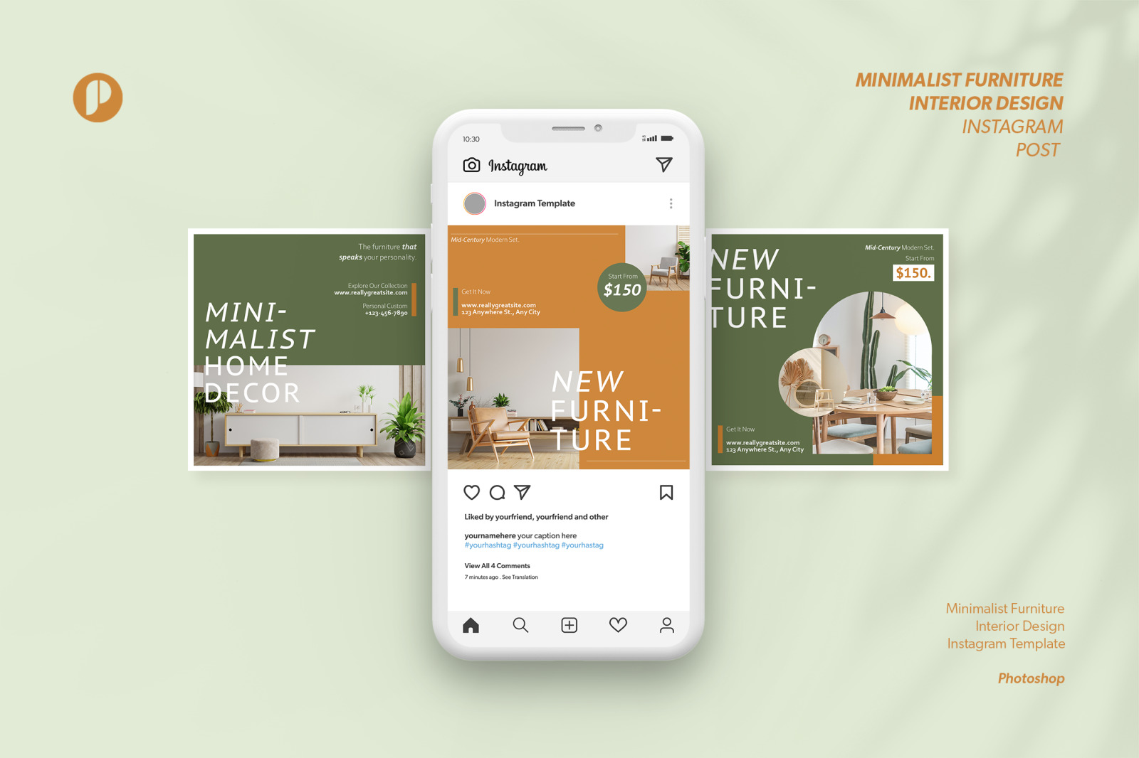 Green moss minimalist furniture interior design instagram template on Yellow Images Creative Store