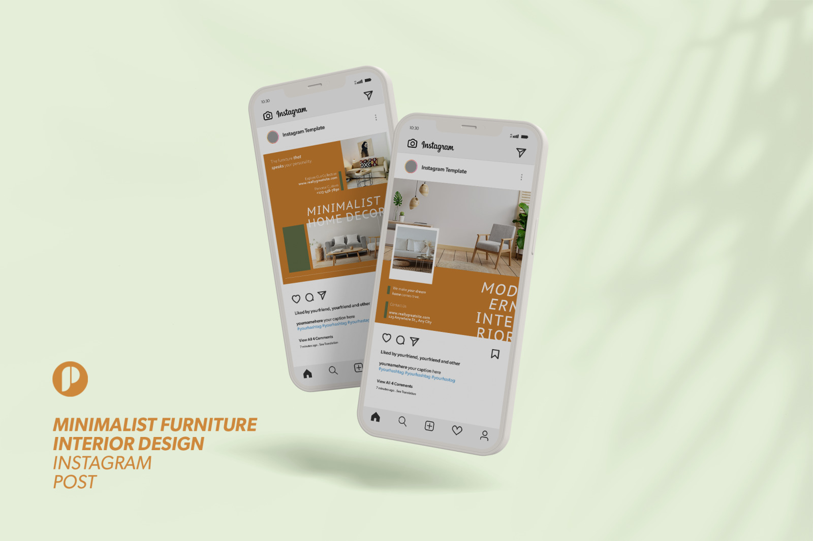 Green moss minimalist furniture interior design instagram template on Yellow Images Creative Store