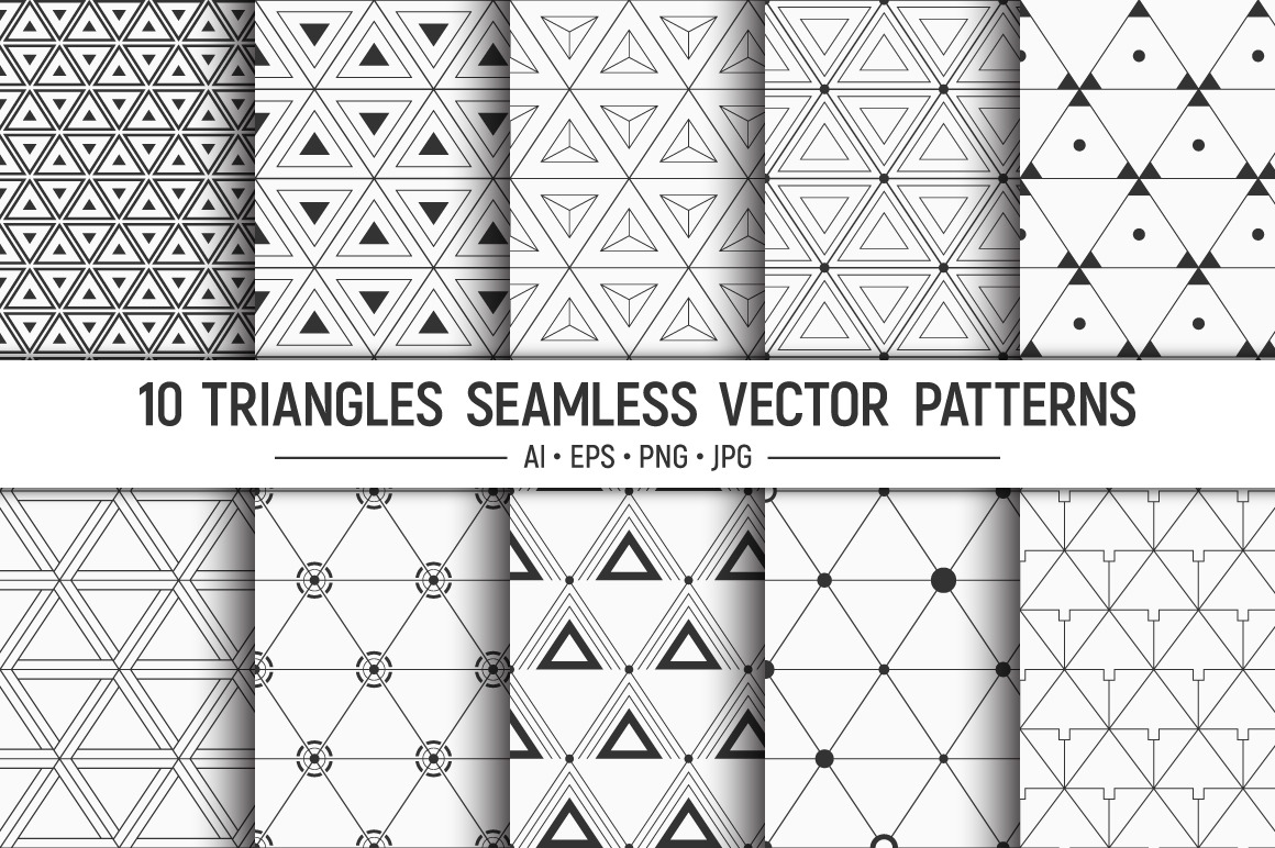 10 seamless geometric vector triangles patterns