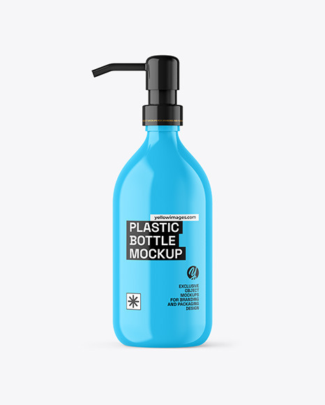Glossy Cosmetic Bottle with Pump Mockup