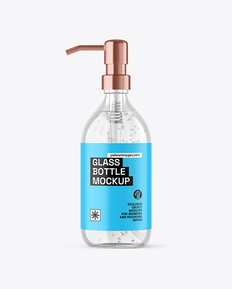 Clear Glass Cosmetic Bottle with Pump Mockup
