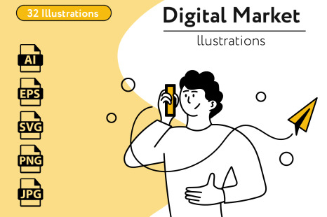 Digital market illustration with people