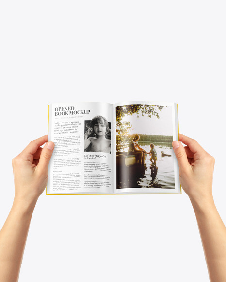 Opened Hardcover Book in Hands Mockup