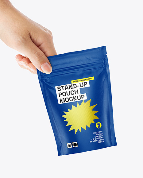 Paper Stand Up Pouch in a Hand Mockup