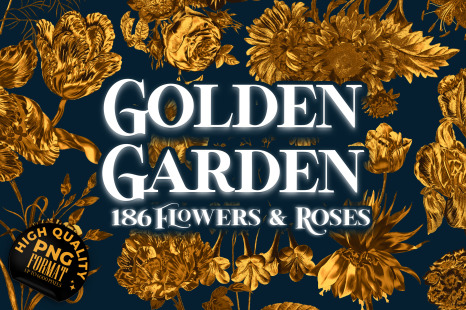 Golden Garden - 186 Roses &amp; Flowers PNG Clipart Set