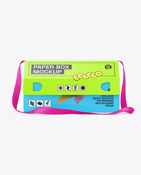 Matte Paper Box w/ Textile Strap Handle Mockup