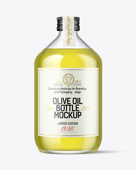 500ml Clear Glass Olive Oil Bottle Mockup