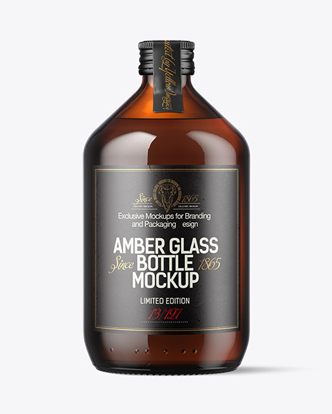 500ml Amber Glass Bottle Mockup