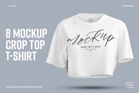 8 Mockups Crop Top T-shirt in 3D Style