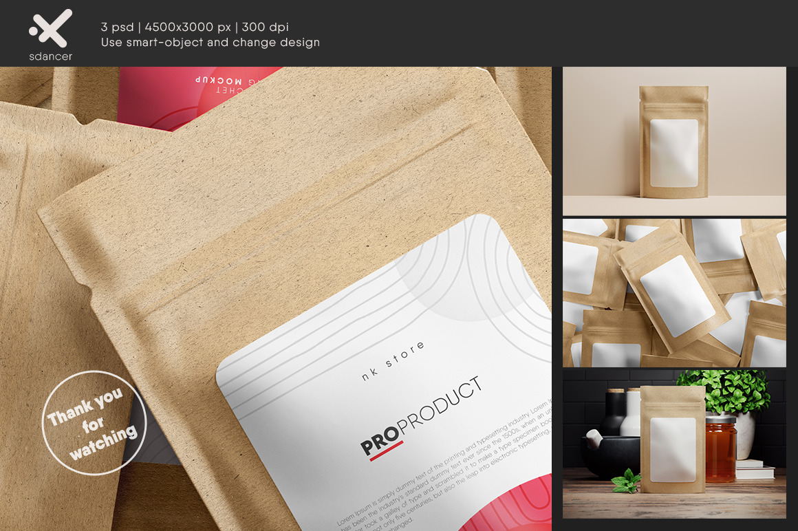 Kraft Paper Sachet Zipper Packaging Mockup on Yellow Images Creative Store