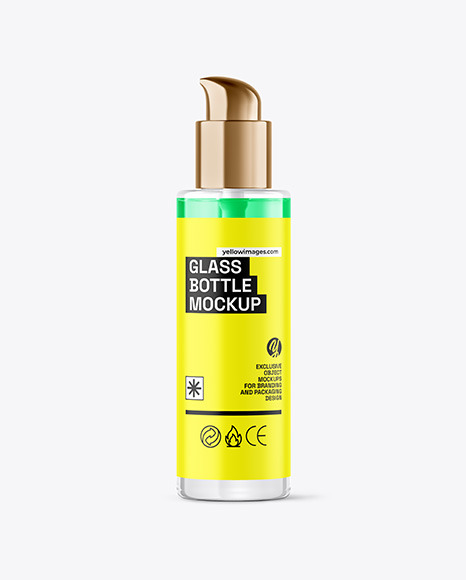 Color Liquid Glass Cosmetic Bottle with Pump Mockup