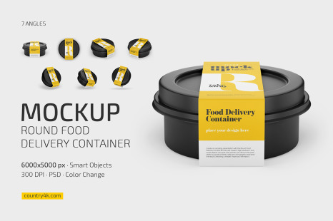 Round Food Delivery Container Mockup Set