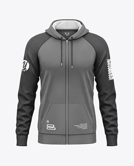 Full-Zip Raglan Hoodie Mockup - Front View