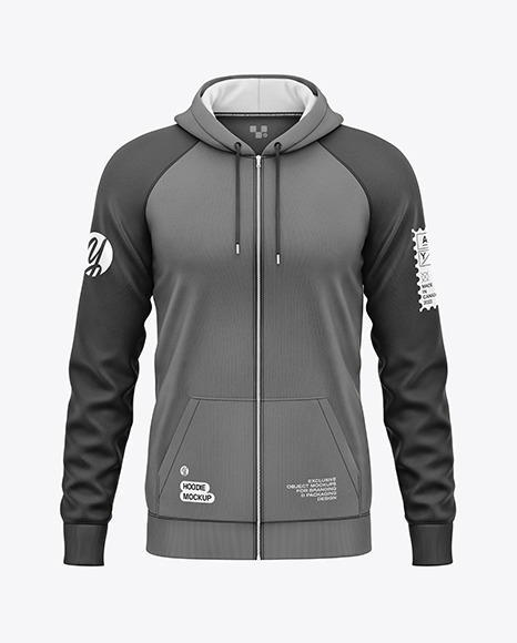 Full-Zip Raglan Hoodie Mockup - Front View - Free Download Images High ...