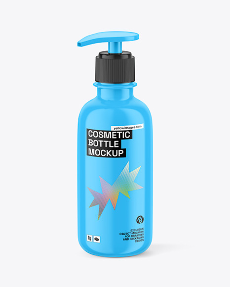 Glossy Cosmetic Bottle with Pump Mockup