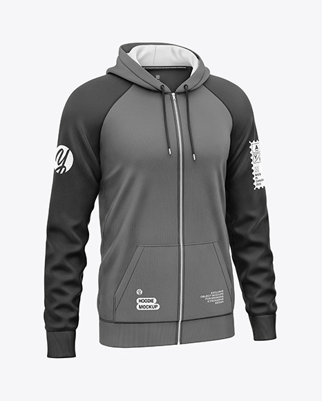 Full-Zip Raglan Hoodie Mockup