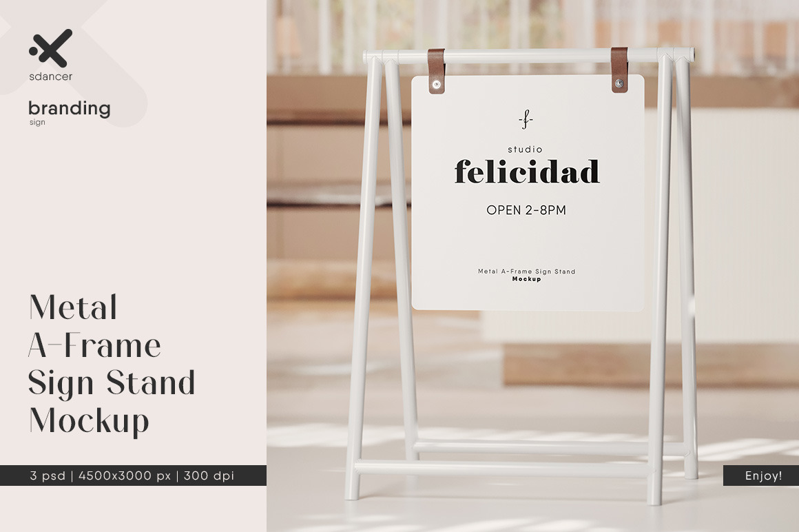 Metal AFrame Sign Stand Mockup on Yellow Images Creative Store