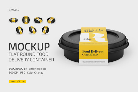 Flat Round Food Delivery Container Mockup Set