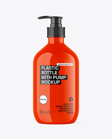 Glossy Plastic Bottle With Pump Mockup