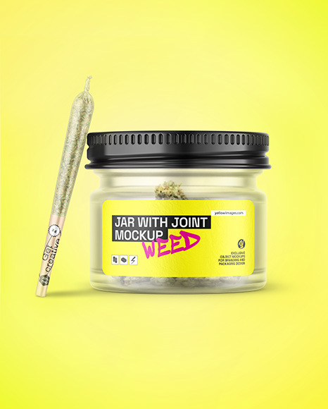 Frosted Glass Jar w/ Weed Joint Mockup