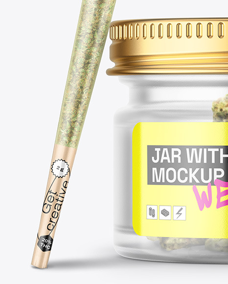 Frosted Glass Jar w/ Weed Joint Mockup