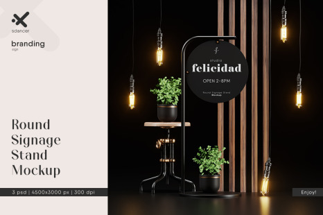 Round Signage Stand Mockup