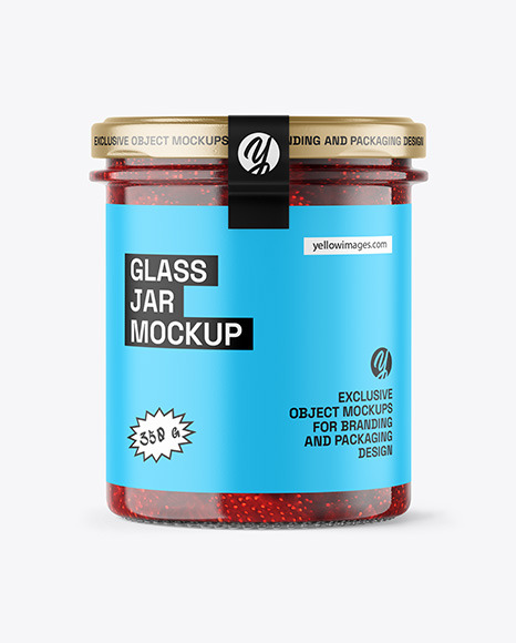 Clear Glass Jar with Strawberry Jam Mockup