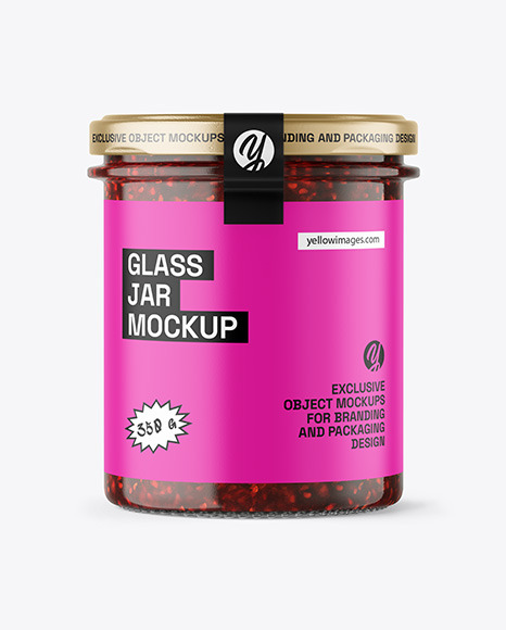 Clear Glass Jar with Raspberry Jam Mockup