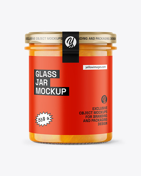 Clear Glass Jar with Mango Jam Mockup
